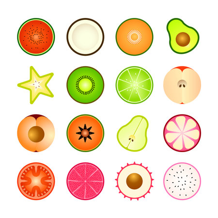 Vector illustration of a set of fruit icons.のイラスト素材