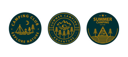 Set of camping and hiking badges, emblemsのイラスト素材