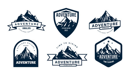 Set of vintage mountain logos, emblems, badges and design elementsのイラスト素材