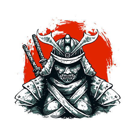 Samurai warrior with sword and shieldのイラスト素材