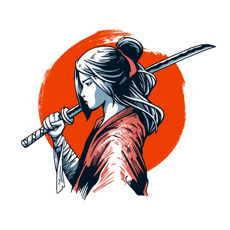 Samurai girl with a sword.のイラスト素材