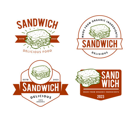 Set of hand drawn sandwiches logosのイラスト素材