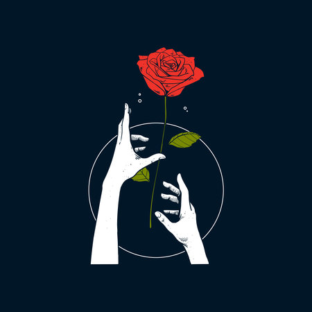 Hands holding a red roseのイラスト素材