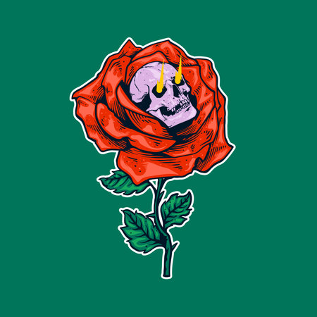 Vector illustration of a skull in a roseのイラスト素材