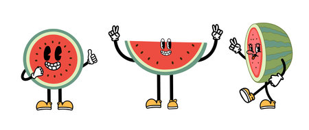 Cartoon funny watermelon character setのイラスト素材
