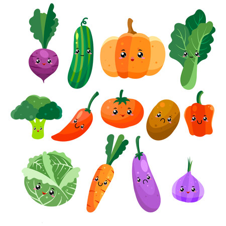 Cute cartoon vegetable character setのイラスト素材