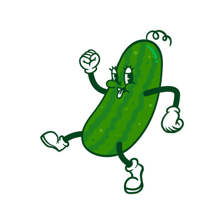 Cucumber character running cartoonのイラスト素材