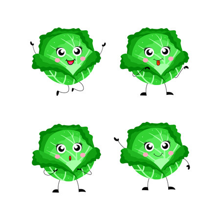 Cute Cartoon Cabbage Character Setのイラスト素材