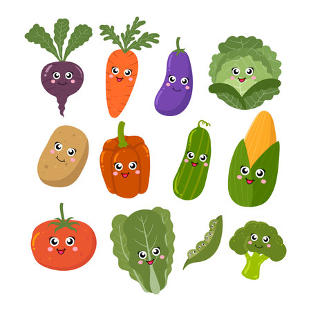 Cute vegetable characters setのイラスト素材