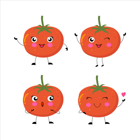 Cute kawaii tomato character setのイラスト素材