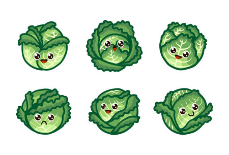 Cute cabbage cartoon character setのイラスト素材