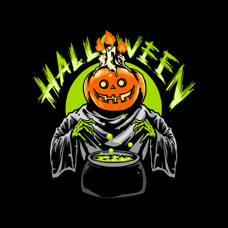Halloween illustration with pumpkinのイラスト素材