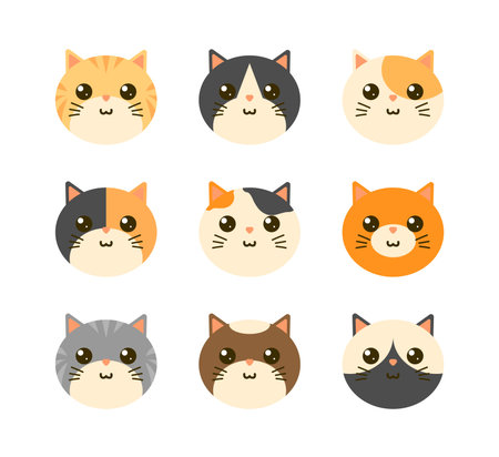Set of cute cat face iconsのイラスト素材