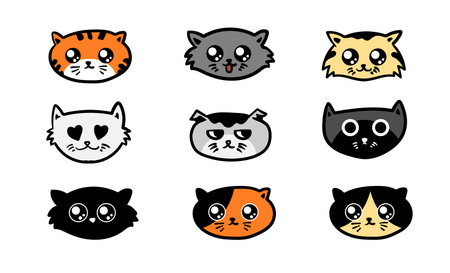 Cute cat face icon setのイラスト素材