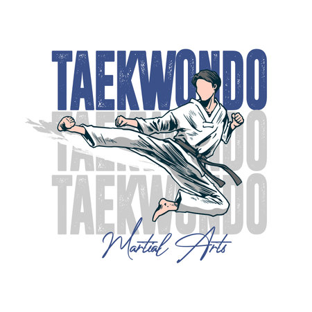 Taekwondo. Hand drawn vector illustration of a taekwondo fighter.のイラスト素材