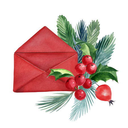 Christmas decoration, red envelope isolated white background,  drawings, festive designの写真素材