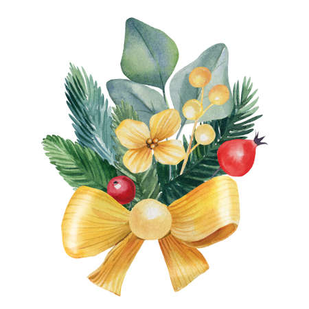 Christmas decoration, postcard, isolated white background, watercolor drawings, festive designの写真素材