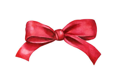 red silk bow on isolated white background, watercolor illustrationの写真素材