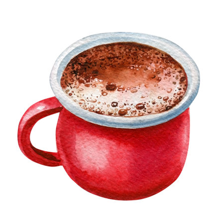 Red cup coffee, cocoa watercolor drawingの写真素材