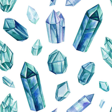 Watercolor Seamless pattern with gemstone crystals. amethyst crystalの写真素材