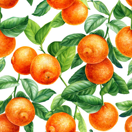 Orange fruits and tangerine, leaves on isolated white background. Watercolor botanical illustration....