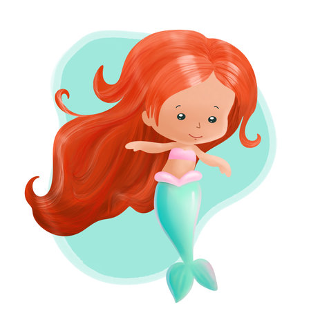 Cute mermaid, illustrations for kids fashion artwork, kids books, greeting cards. small mermaidの写真素材