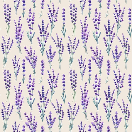 Lavender flowers. Floral seamless pattern. Watercolor hand drawing botanical illustration. Vintage flowersの写真素材