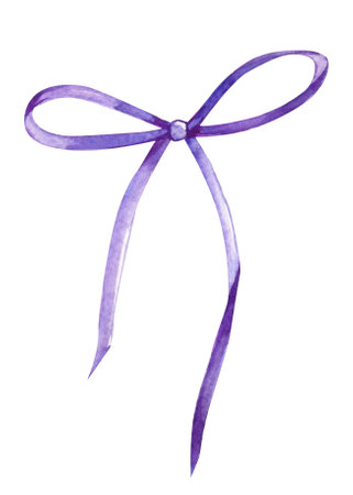Watercolor purple bow isolated on white background. hand drawnの写真素材