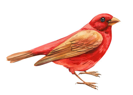 Red bird on isolated white background, Watercolor painting. Australia birdの写真素材
