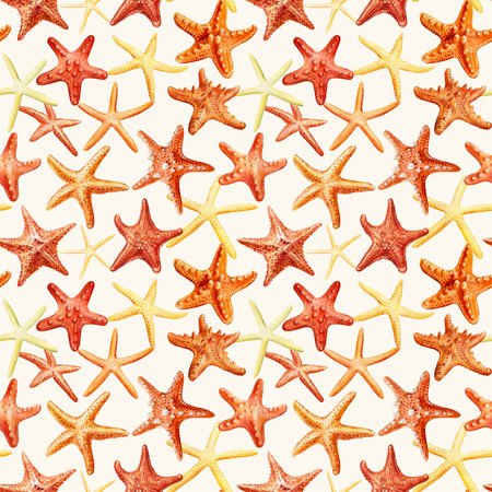 Seamless pattern with starfish. Watercolor illustration for wrapping, textile. Colorful starfish Marine background.の写真素材