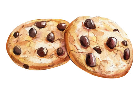 Cookies with chocolate chips. Homemade cookies with chocolate isolated white, sweet watercolor...