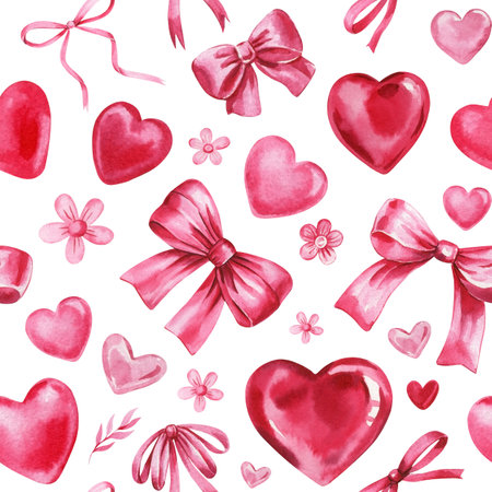 beautiful watercolor hearts pattern, seamless design valentines day, romantic holiday art. Celebration, decor Wallpaperの写真素材