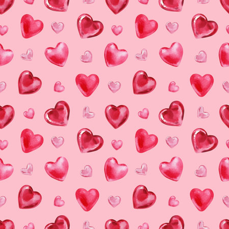 Watercolor red and pink heart pattern for romantic design, cute seamless love background for...