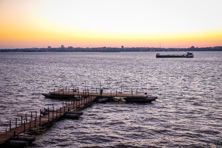Floating dock on a river south americaの写真素材