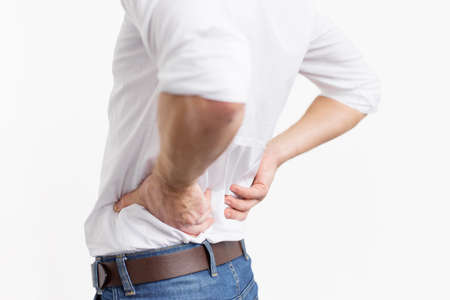 Young man having back painの写真素材