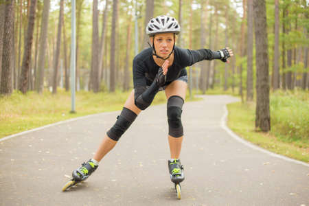 Active woman roller skatingの写真素材