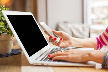 Woman using laptopの写真素材