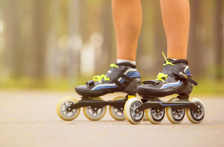 Woman on roller skatesの写真素材