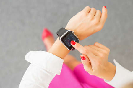 Woman using smartwatchの写真素材