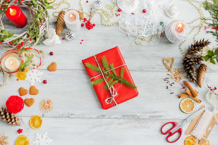 Present wrapped and prepared for Christmas celebrationの写真素材