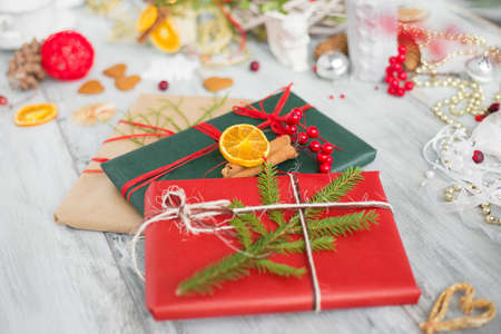 Wrapped Christmas presentsの写真素材