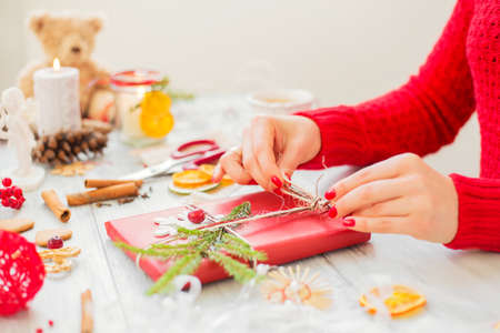 Creative woman making presentsの写真素材