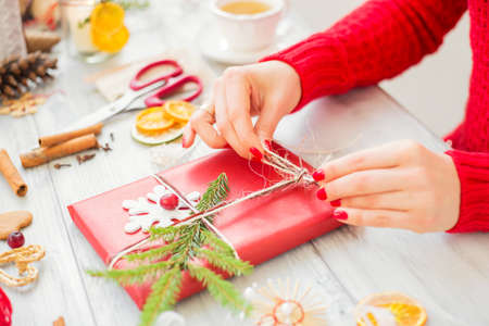 Crafty woman making presentsの写真素材