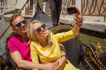 Couple taking selfy on their vacationの写真素材
