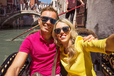 Couple taking a selfie on vacationの写真素材