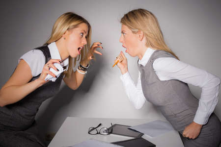 Two business ladies having a fightの写真素材