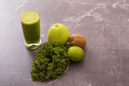 Green smoothie and ingredientsの写真素材