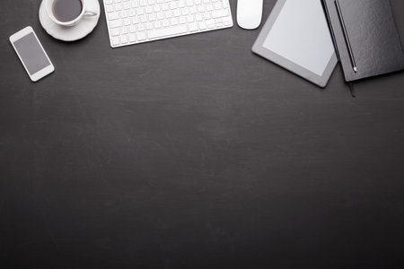 Office working tools on black background