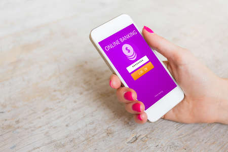 Online banking app on mobile phoneの写真素材