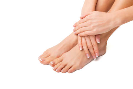 Woman with her feet and hands doneの写真素材